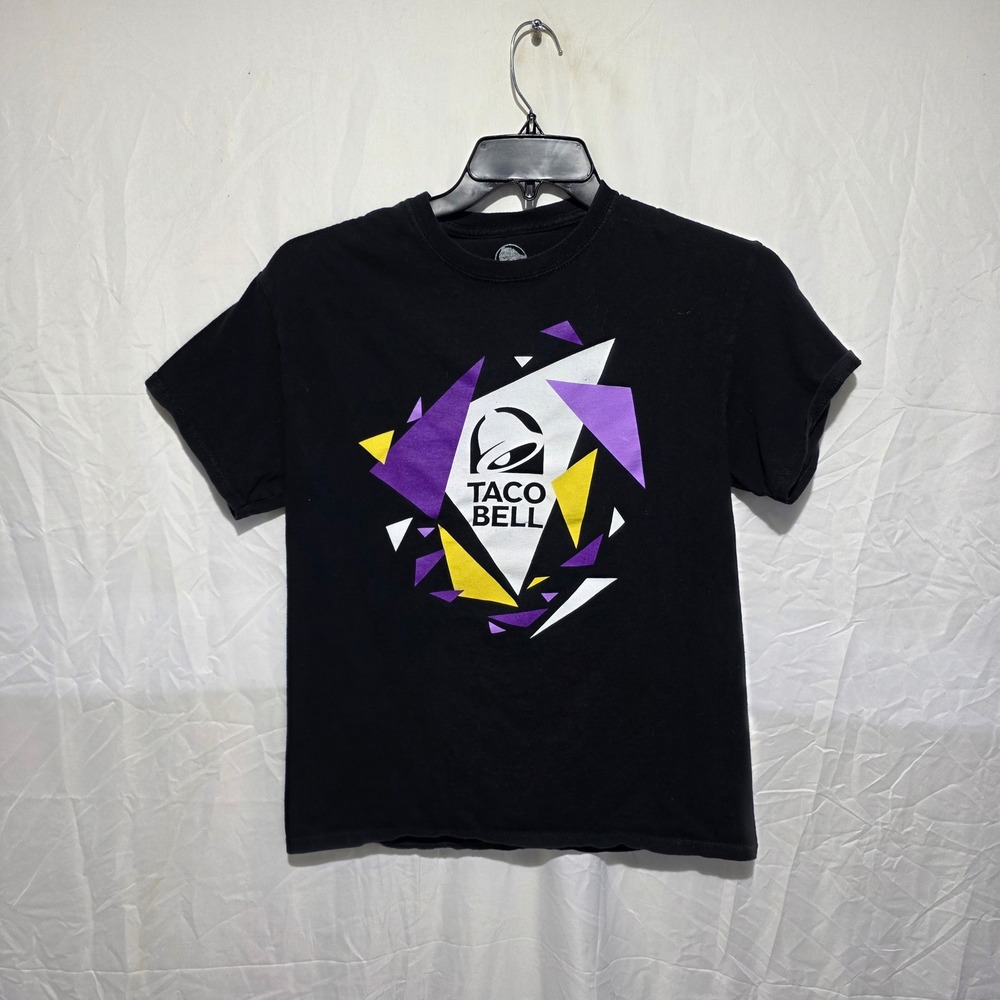 Taco Bell Graphic T-Shirt Mens Medium Black Geometric Logo Short Sleeve Cotton